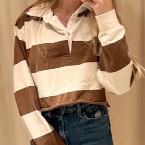 John Galt Jondy Striped Long Sleeve Polo Shirt